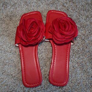 Red Rose Floral Slide Sandals Size 8/9